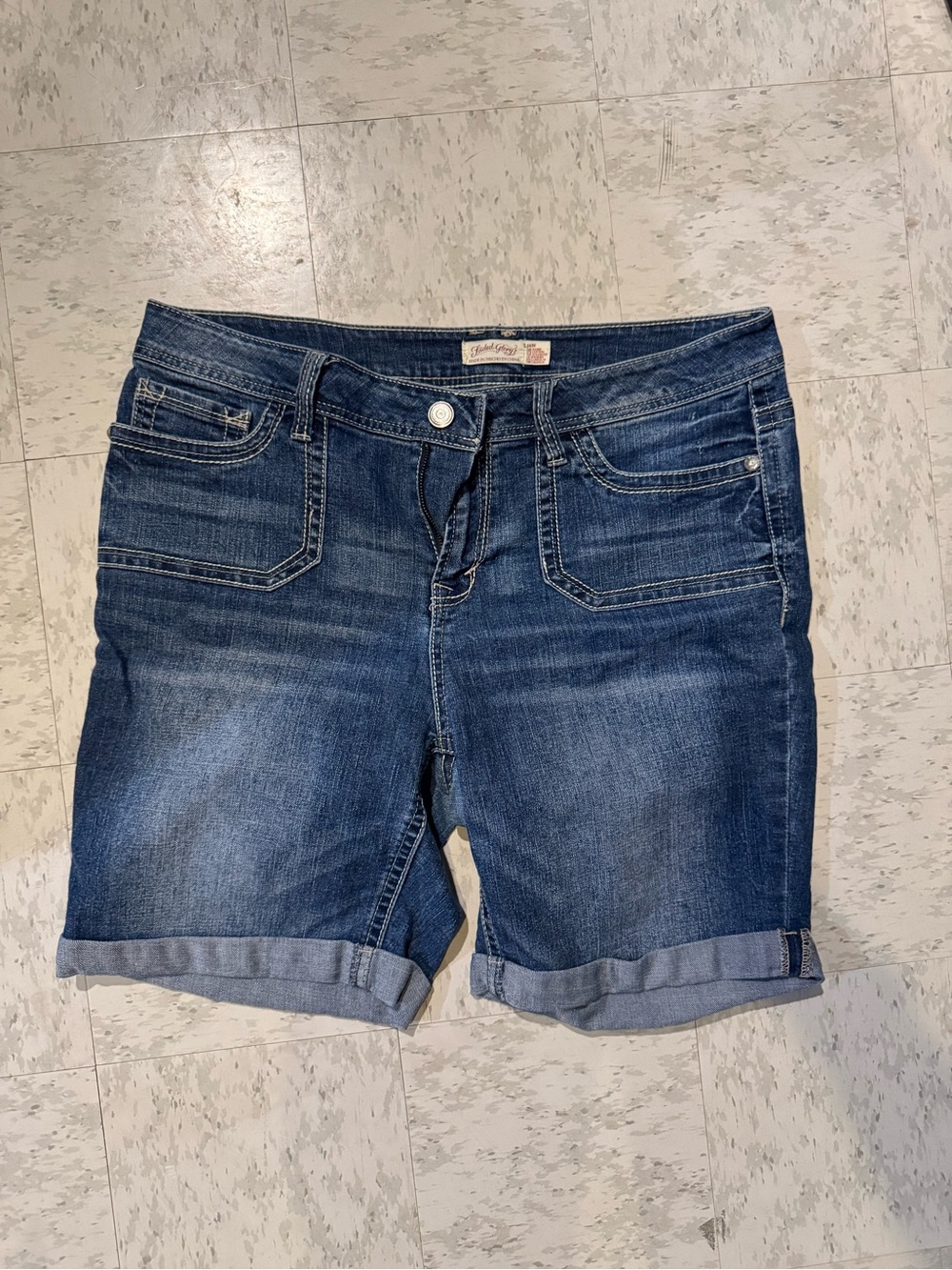 Faded Glory Dark Blue Roll-Cuff Denim Shorts